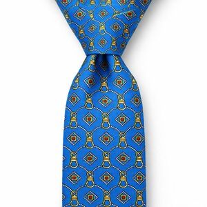 VTG 90s Monsieur Givenchy Silk Equestrian Chain Necktie Men Blue Luxury USA Made